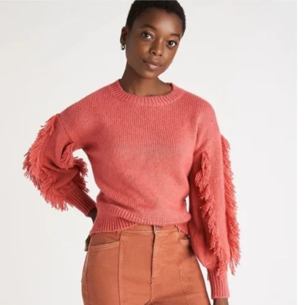 Ann Taylor dusty rose fringe sweater